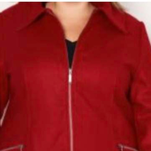 WOOL COAT, FRONT ZIP, RICH RED, SIZE 4X, ZIP POCKETS, PRINCESS SEAMS, FULLY LINE - Picture 2 of 3